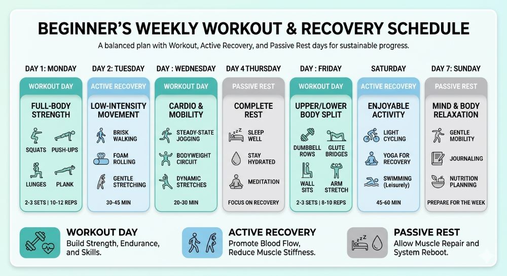 Beginner using proper recovery methods after workout soreness