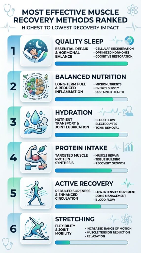 Infographic ranking the best methods for muscle recovery after exercise