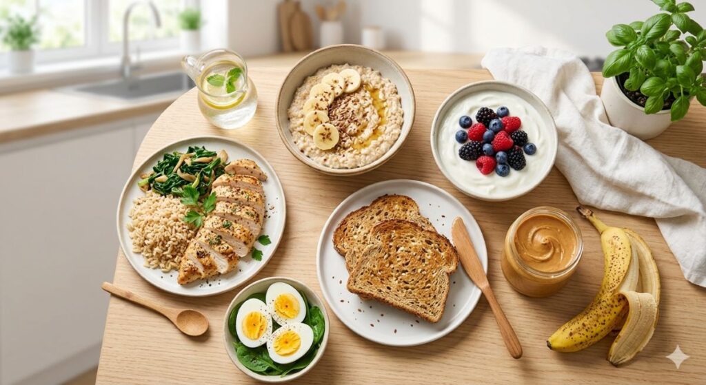 Best post-workout foods include eggs, yogurt, oatmeal, fruit, and lean protein sources.