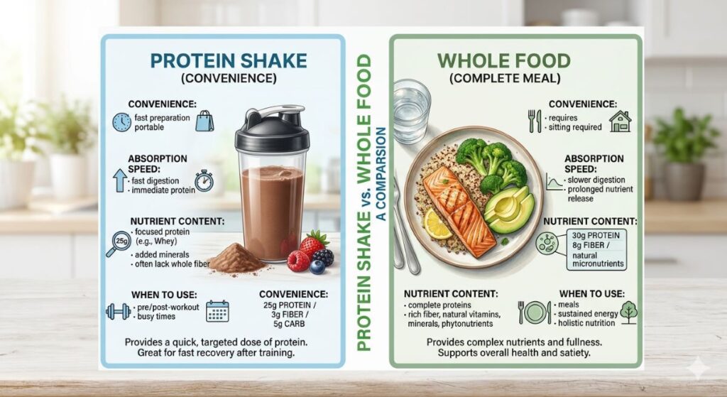 Protein shakes versus whole food comparison for post-workout recovery