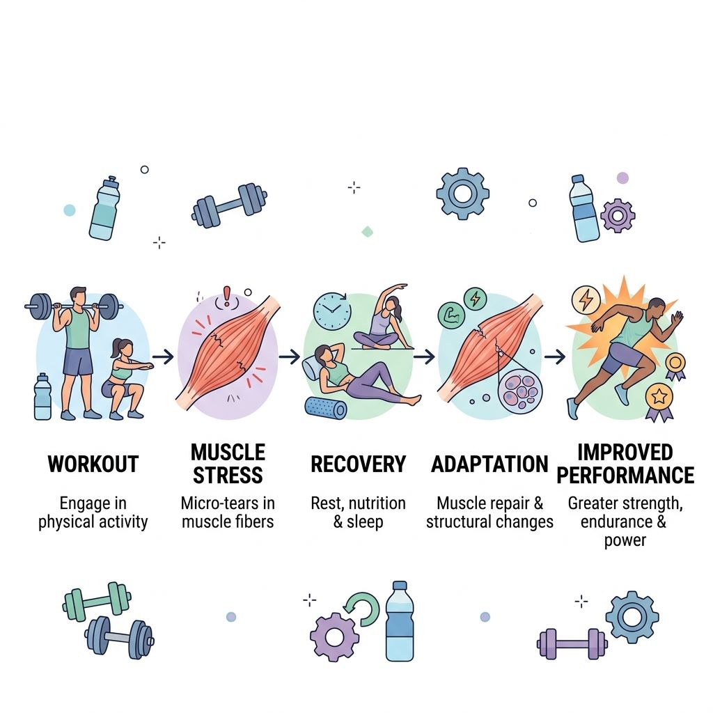 Recovery cycle showing how exercise and recovery lead to fitness progress.