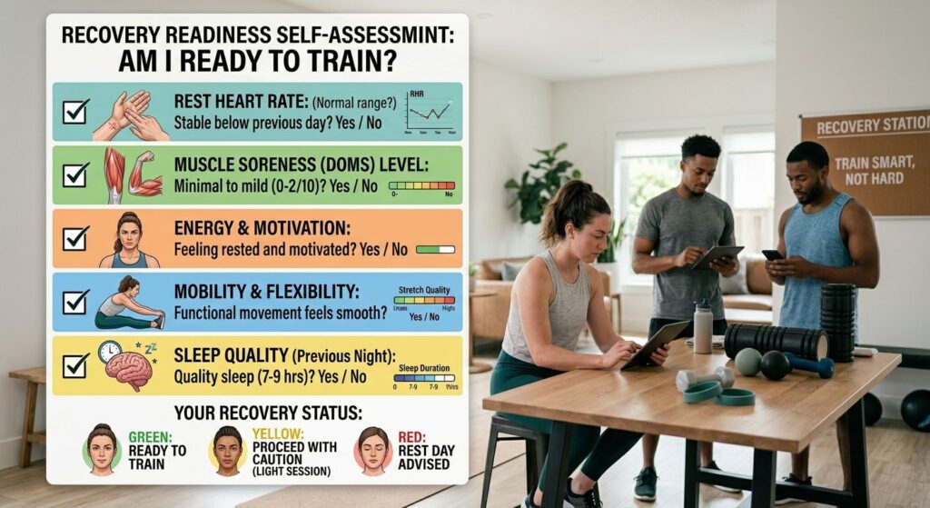 Recovery readiness checklist before a workout.