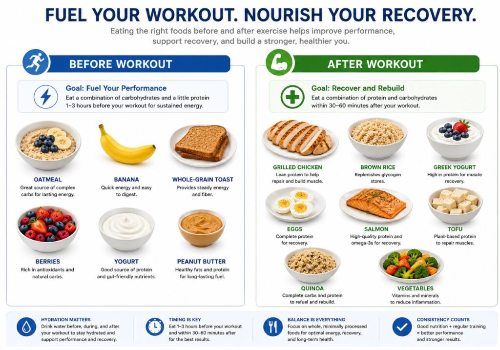 Healthy foods to eat before and after a workout