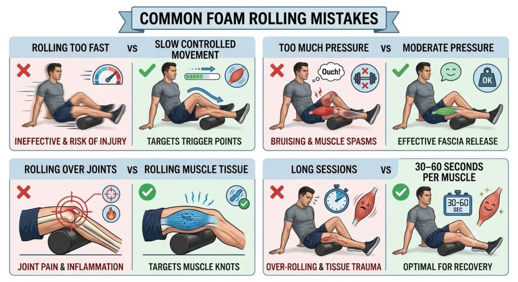 Common foam rolling mistakes and the correct techniques.