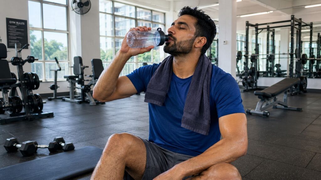 Does Water Help Muscle Recovery? Athlete drinking water after a workout to support muscle recovery.