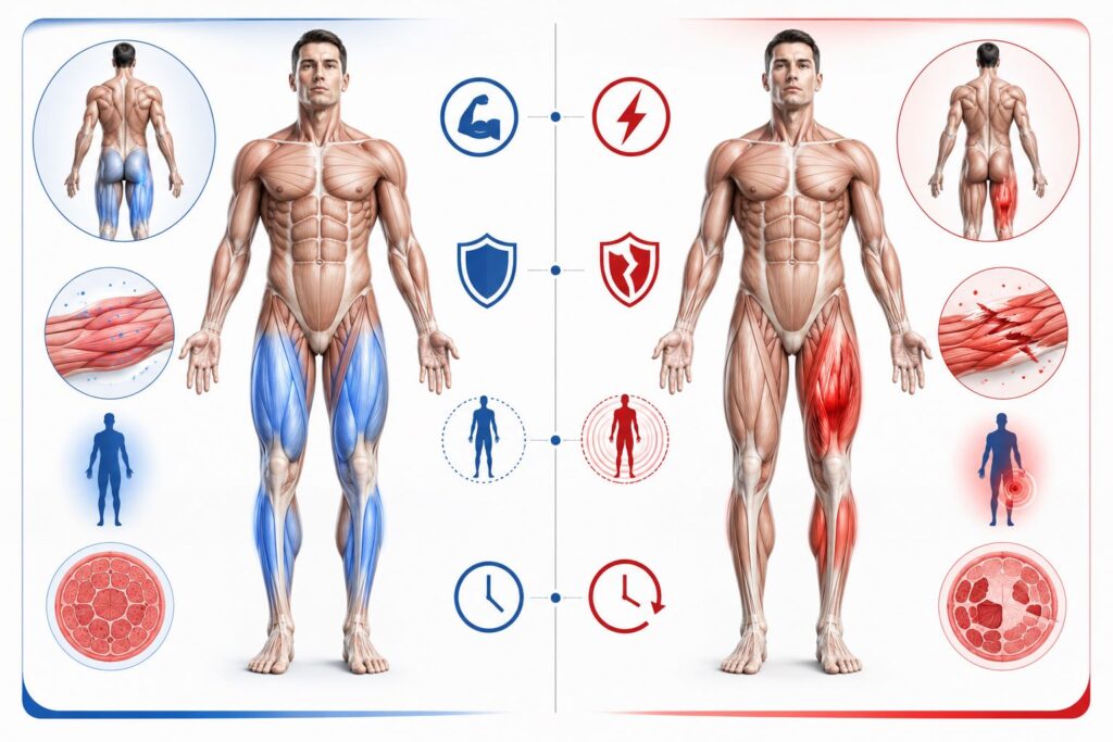 Comparison of normal delayed onset muscle soreness and muscle injury symptoms