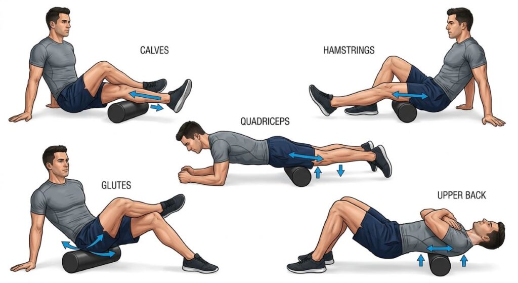 Proper foam rolling technique for muscle recovery after exercise.