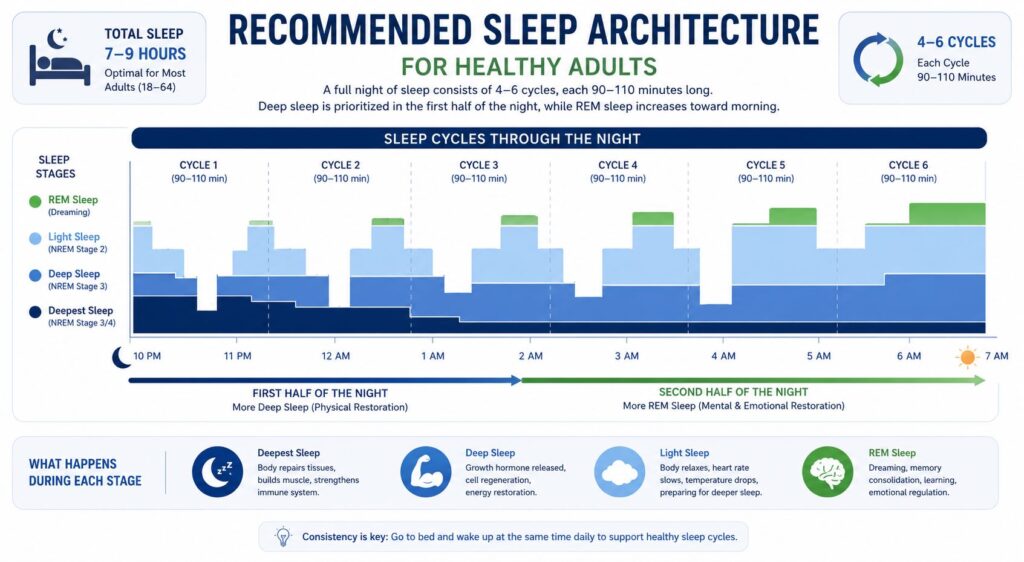Healthy sleep cycles supporting deep sleep muscle recovery