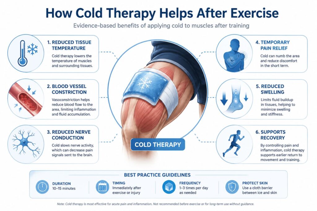 Infographic showing how cold therapy affects muscle recovery.
