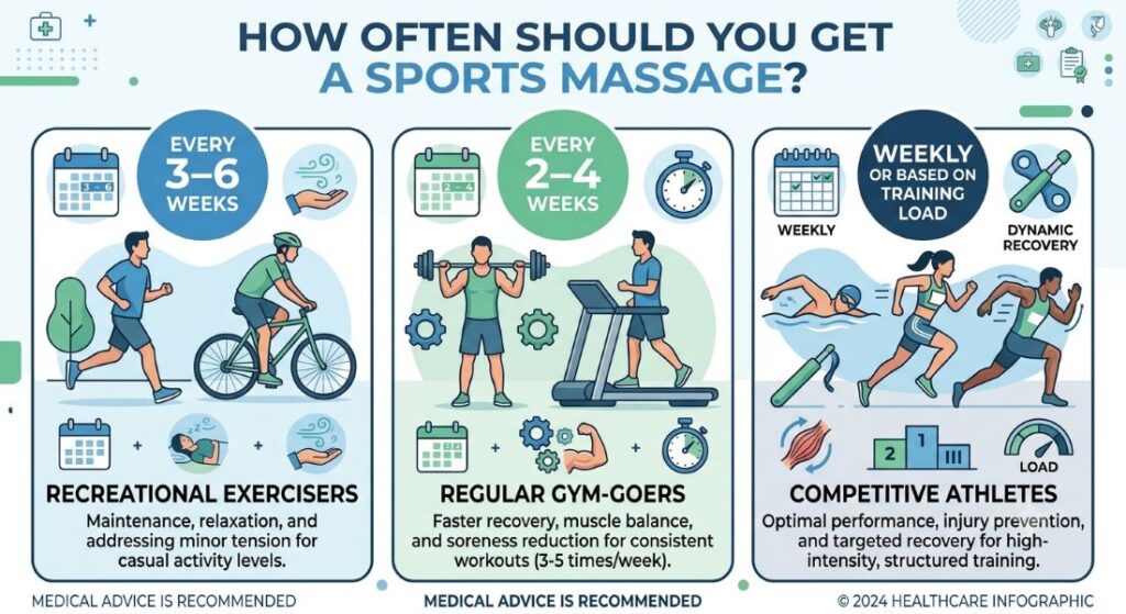 Recommended sports massage frequency for different activity levels.