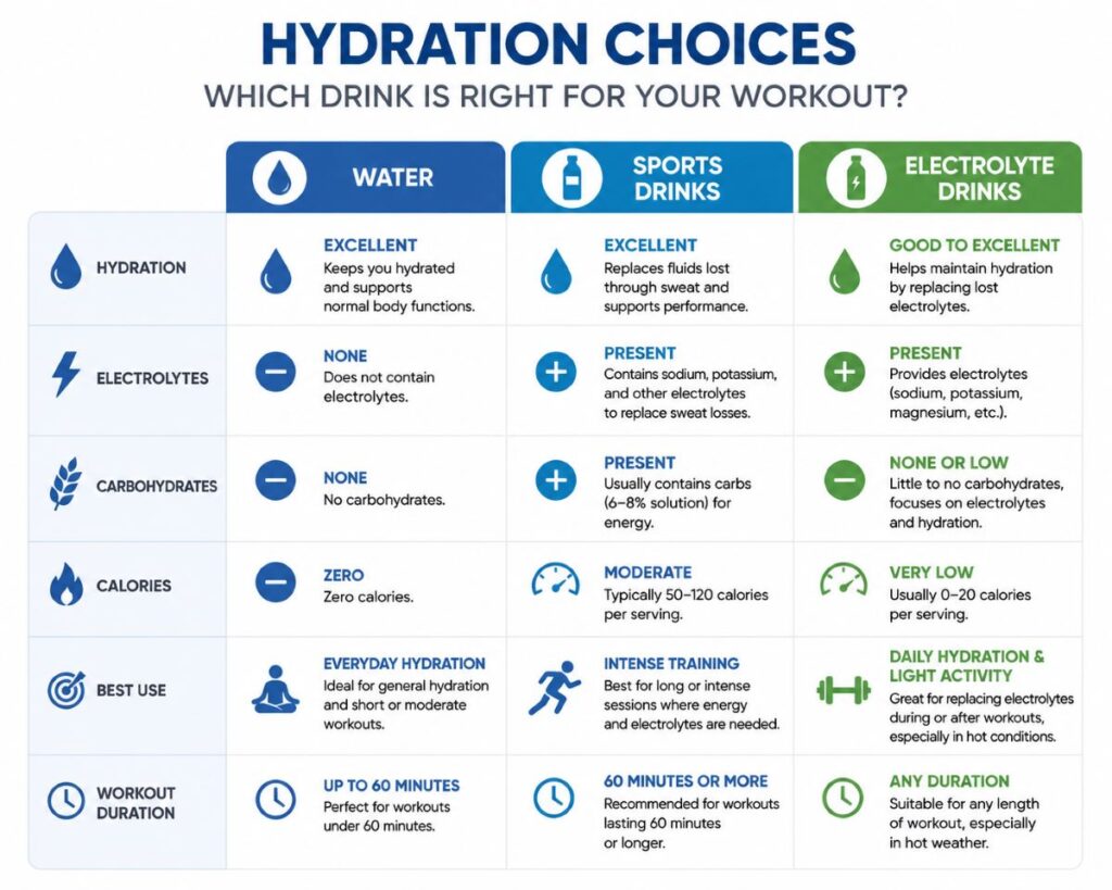 Comparison of water vs sports drinks for muscle recovery after exercise.
