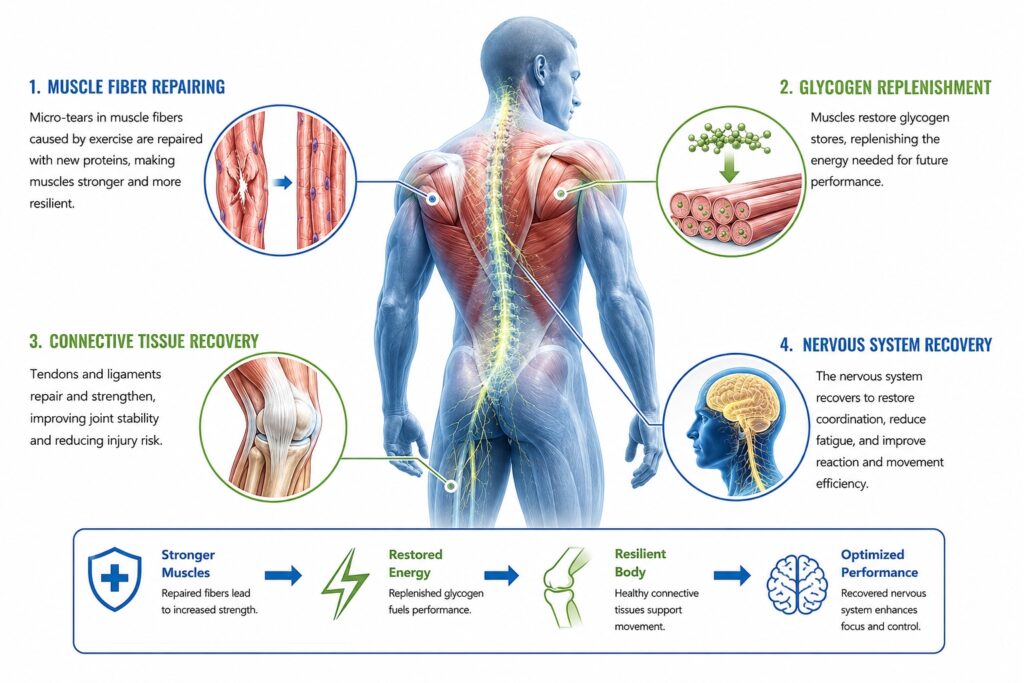 Illustration showing the body's recovery process after exercise