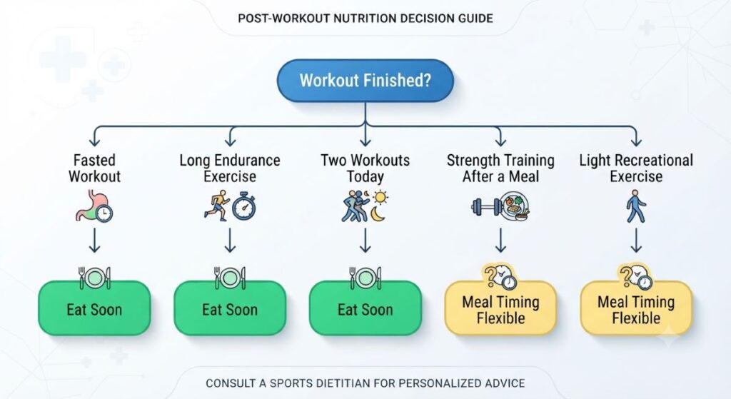 Decision guide showing when immediate post-workout nutrition is most important.