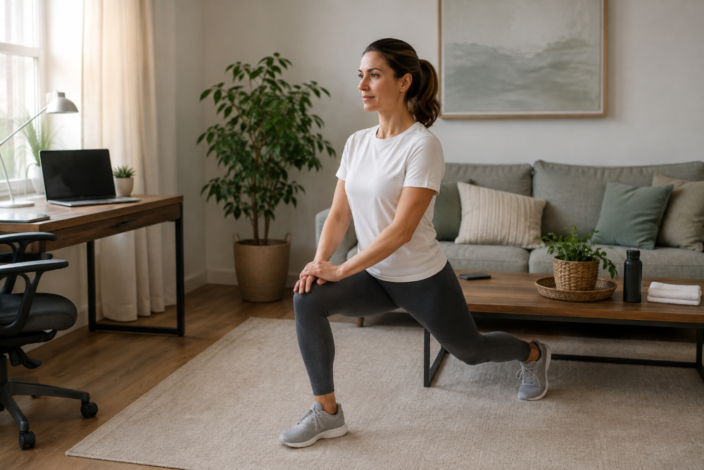 Adult professional exercising after spending most of the day sitting