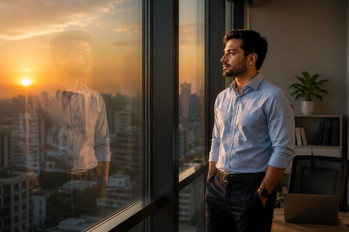 Office workers reflecting on mental well-being after long hours at a desk. 