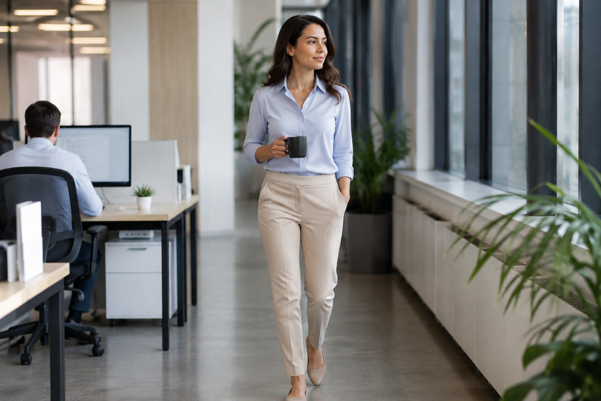 Office worker walking during a break from prolonged sitting