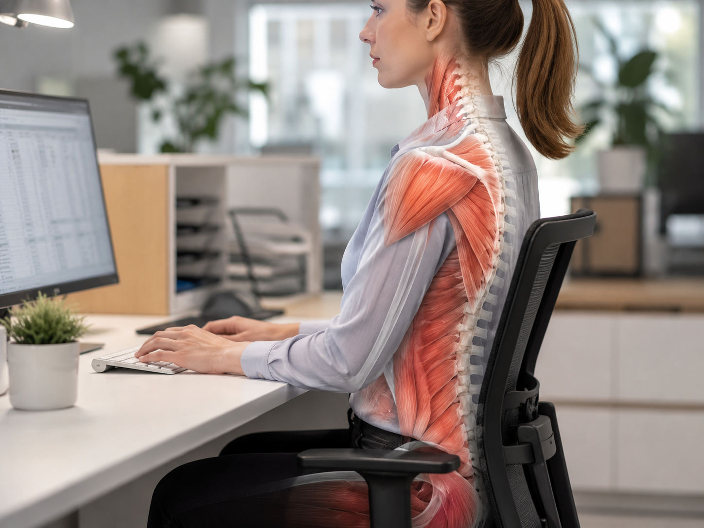 Neck, shoulder, back, and core static muscles working during prolonged sitting